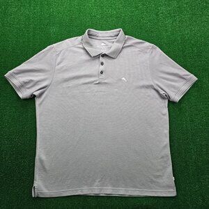 Tommy Bahama Polo Shirt Mens XL Gray Pinstriped Beach‎ Golf Casual Preppy